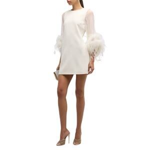 Alice + Olivia Chic Cream Izola Feather Detail Dress Size 8